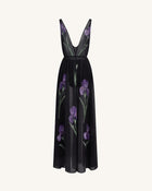 Sheer Floral Print Maxi Dress - Black