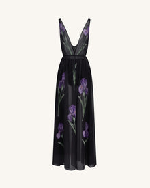 Sheer Floral Print Maxi Dress - Black