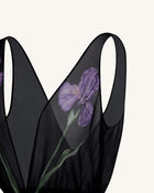 Sheer Floral Print Maxi Dress - Black