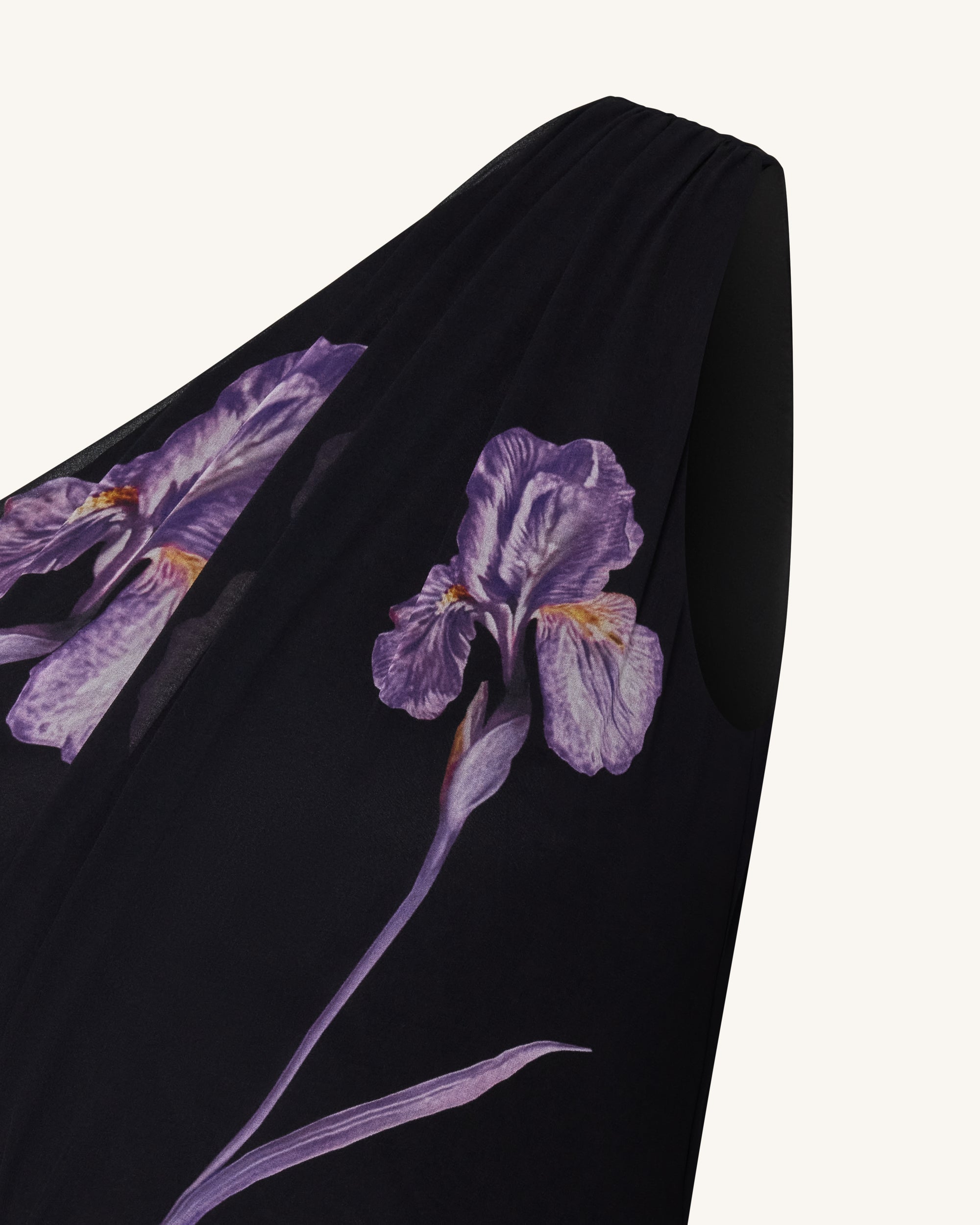 Floral One Shoulder Maxi Dress - Black
