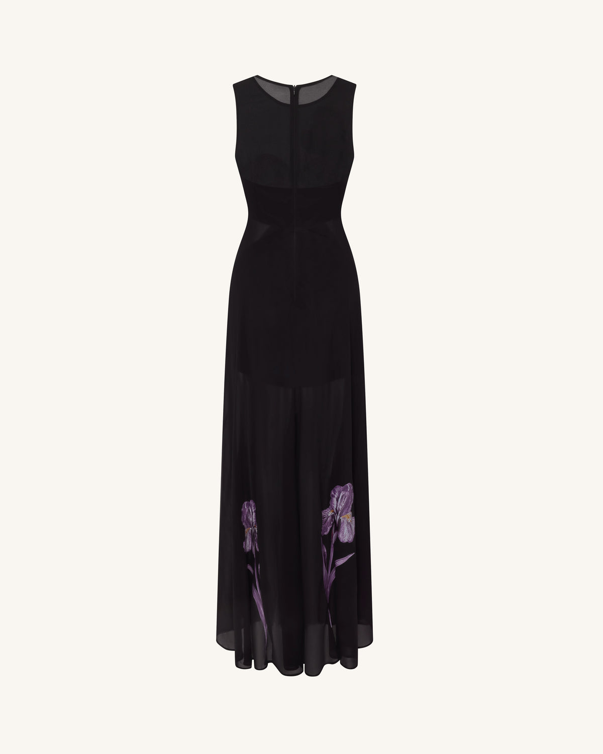 Sheer Floral Print Paneled Maxi Dress - Black
