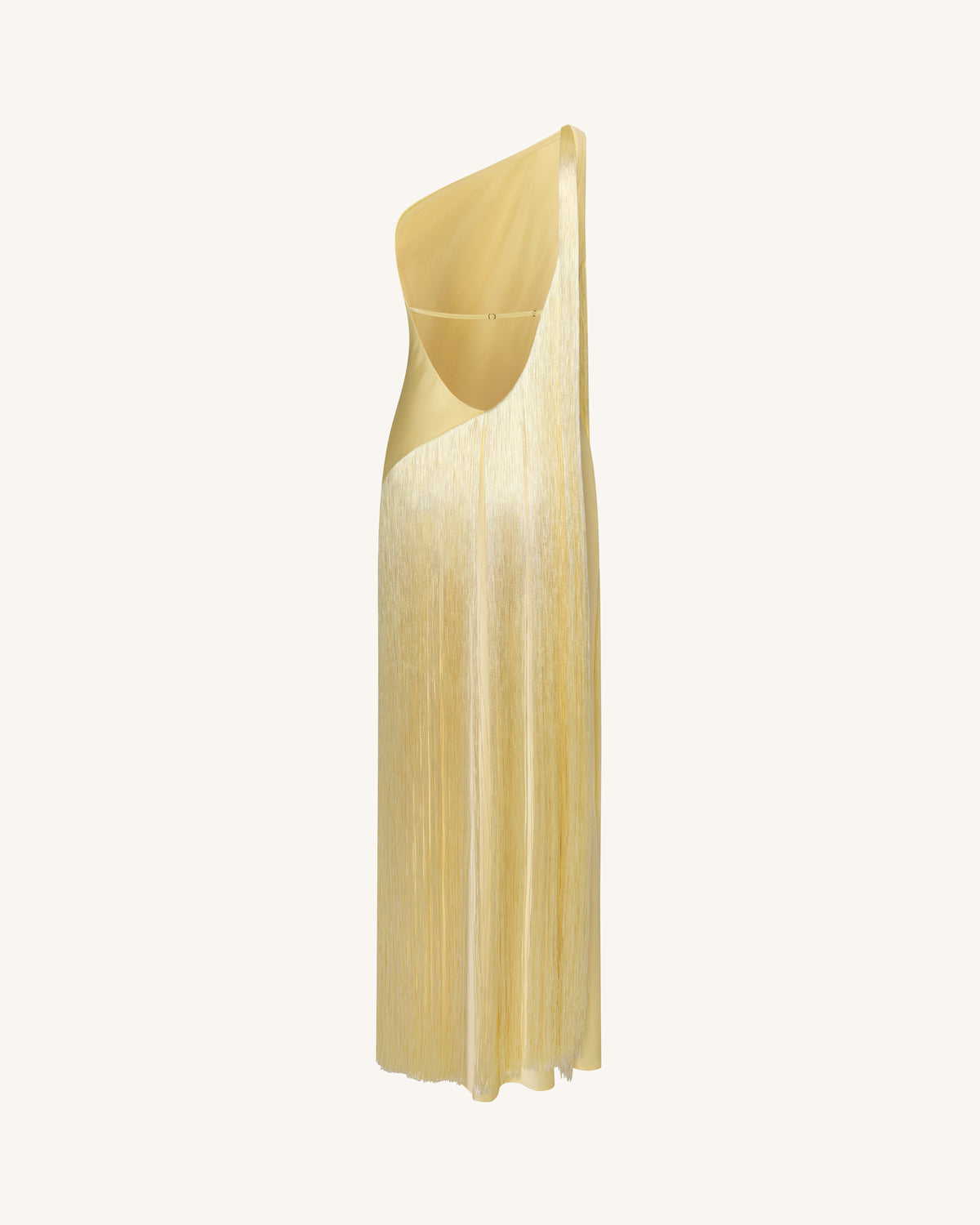 Fringe One Shoulder Maxi Dress - Champagne
