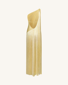 Fringe One Shoulder Maxi Dress - Champagne