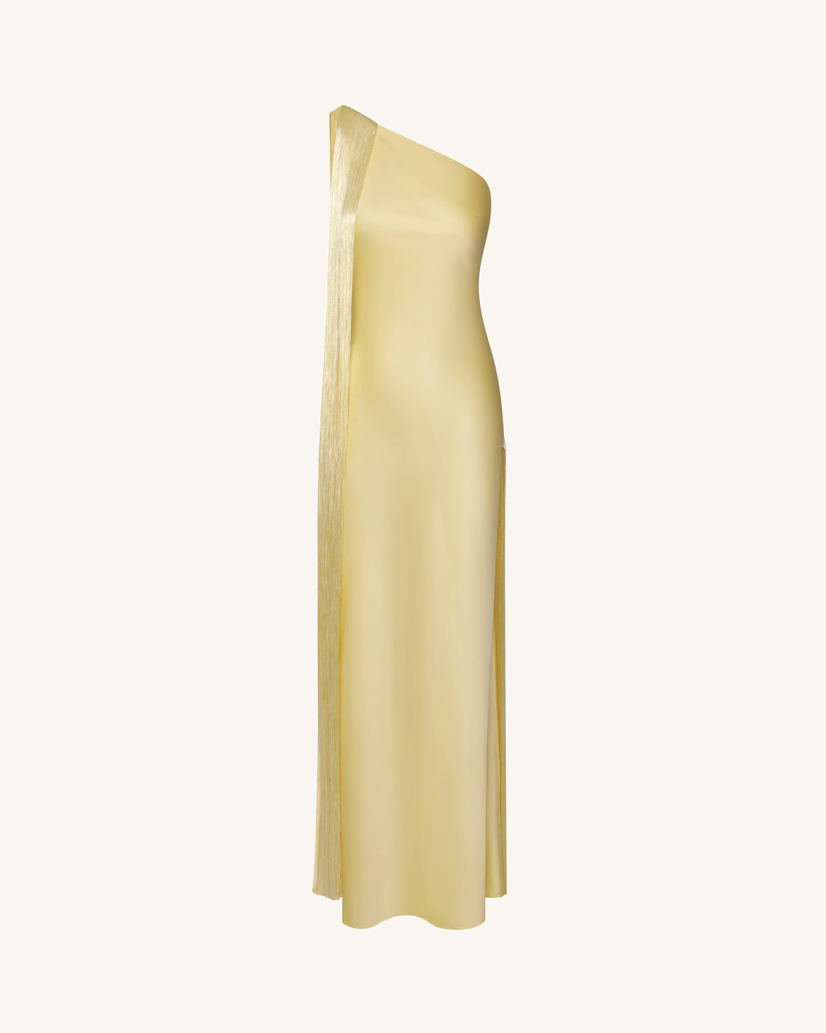 Fringe One Shoulder Maxi Dress - Champagne