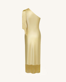 One Shoulder Fringe Midi Dress - Champagne