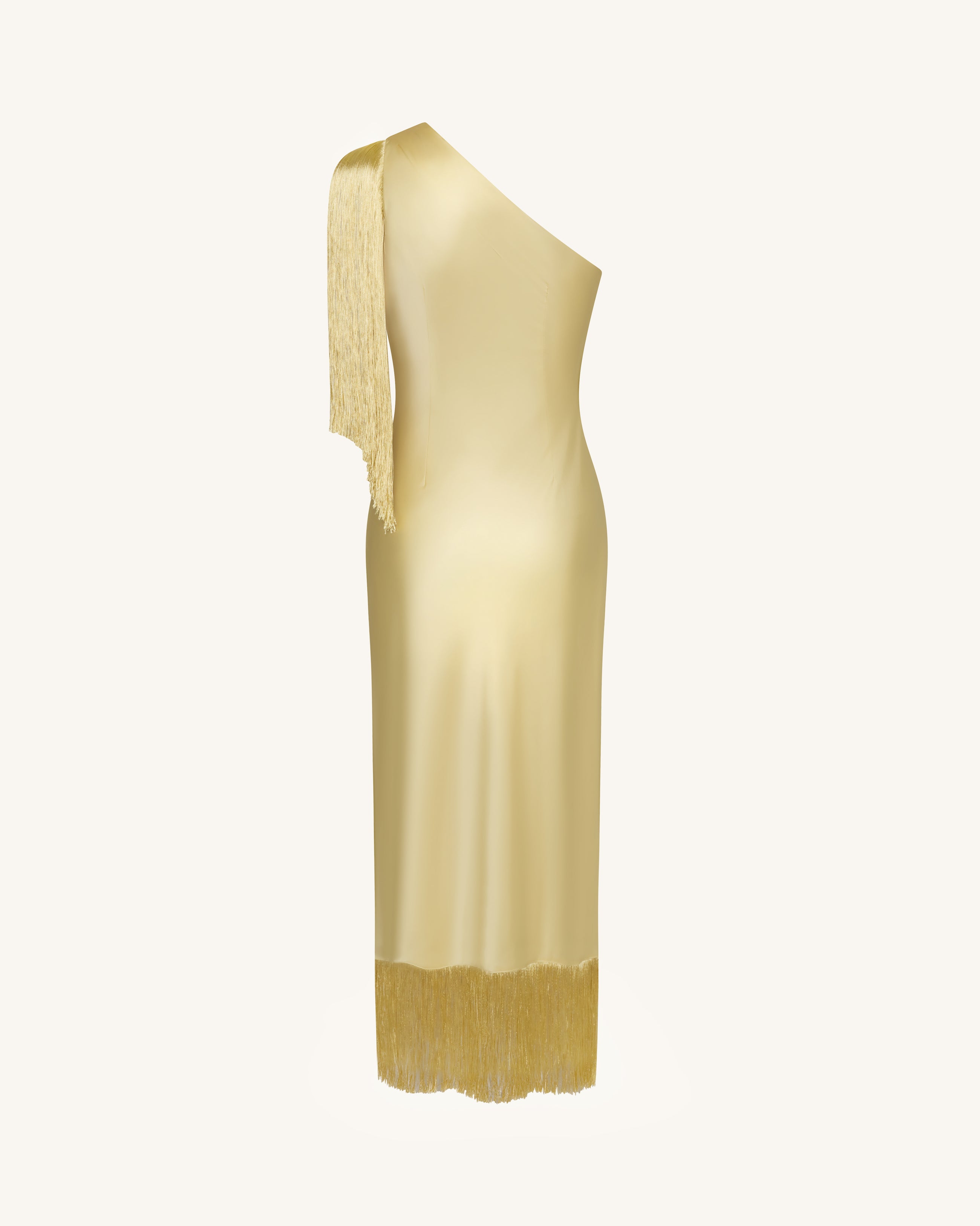 One Shoulder Fringe Midi Dress - Champagne