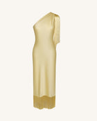 One Shoulder Fringe Midi Dress - Champagne