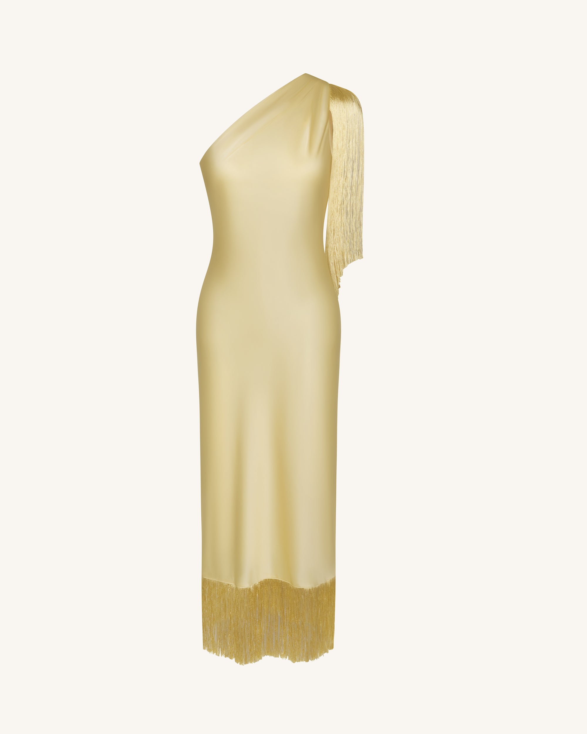 One Shoulder Fringe Midi Dress - Champagne