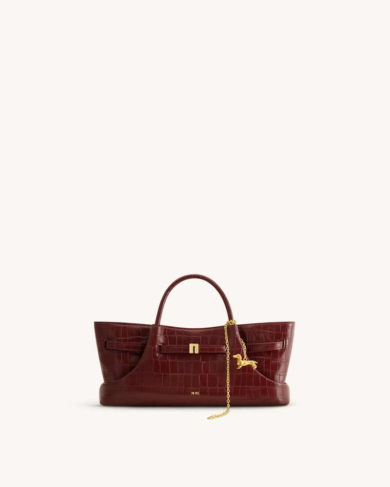 Maeve Dachshund Metal Charm Tote Bag - Burgundy Croc