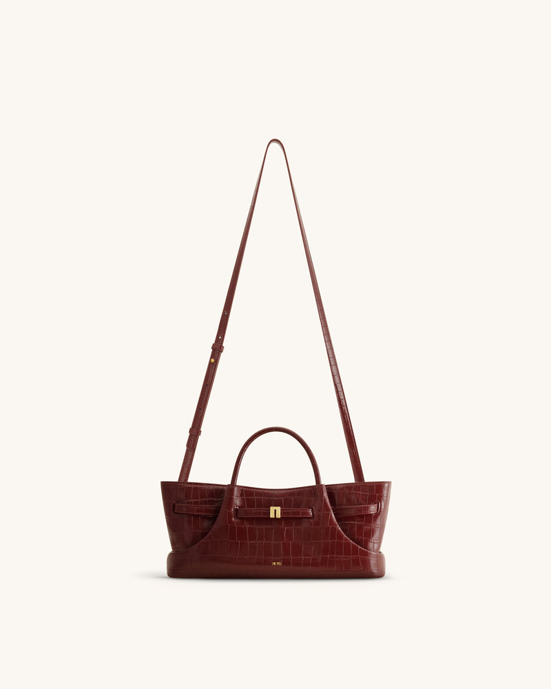 Maeve Dachshund Metal Charm Tote Bag - Burgundy Croc