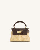 Elise Faux Straw Handbag - Brown