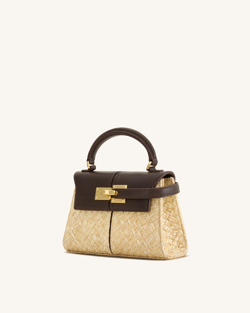 Elise Faux Straw Handbag - Brown