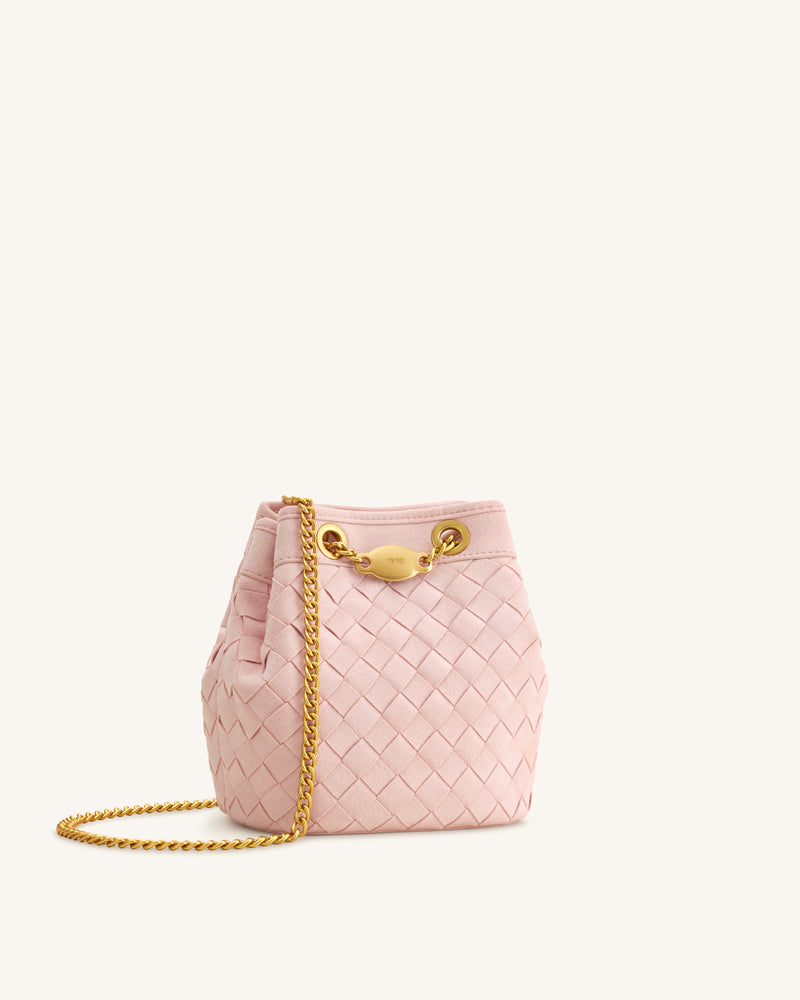 Yara Faux Suede Hand-Woven Bucket Bag - Pink