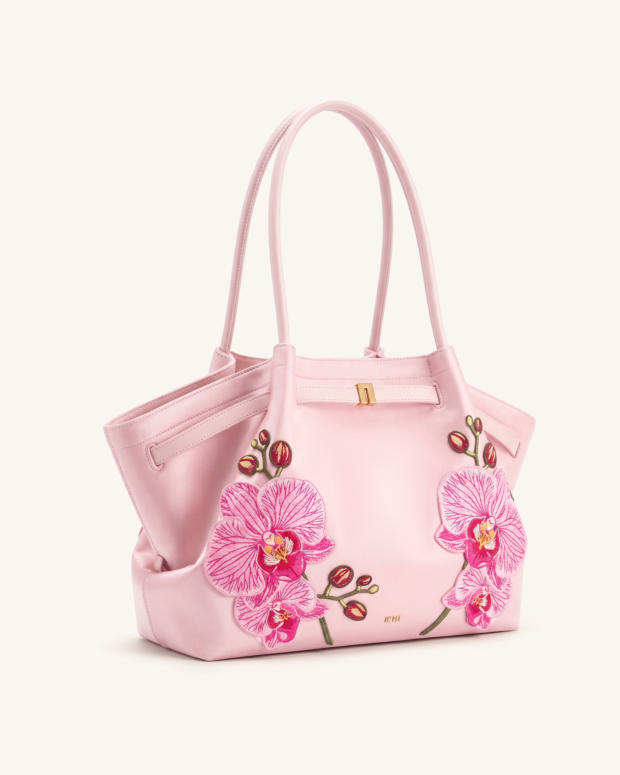 Hana Large Orchid Embroidered Tote Bag - Pink