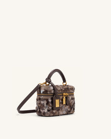 Cleo Metallic Sequin Box Shape Top Handle Bag - Brown