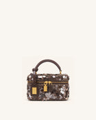 Cleo Metallic Sequin Box Shape Top Handle Bag - Brown