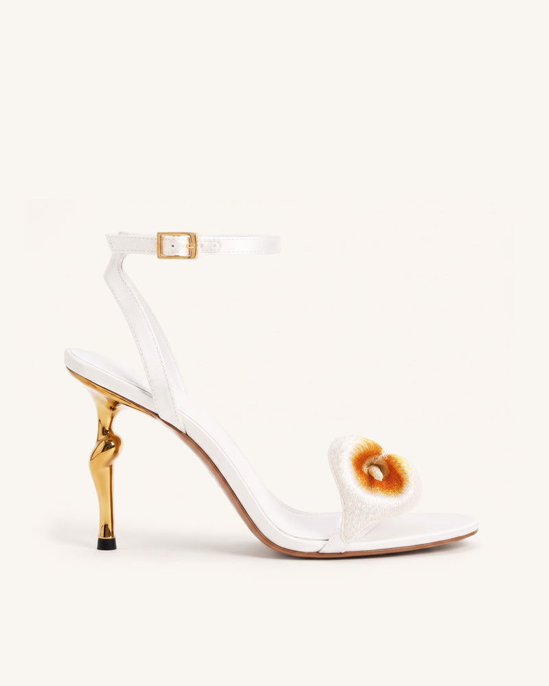 Alivia Calla Lily Gold Metal Heel Sandals - White