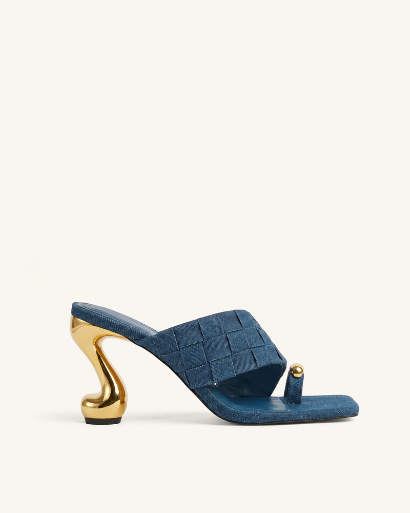 Noemi Square-Toe Woven Hardware Mules - Denim Blue