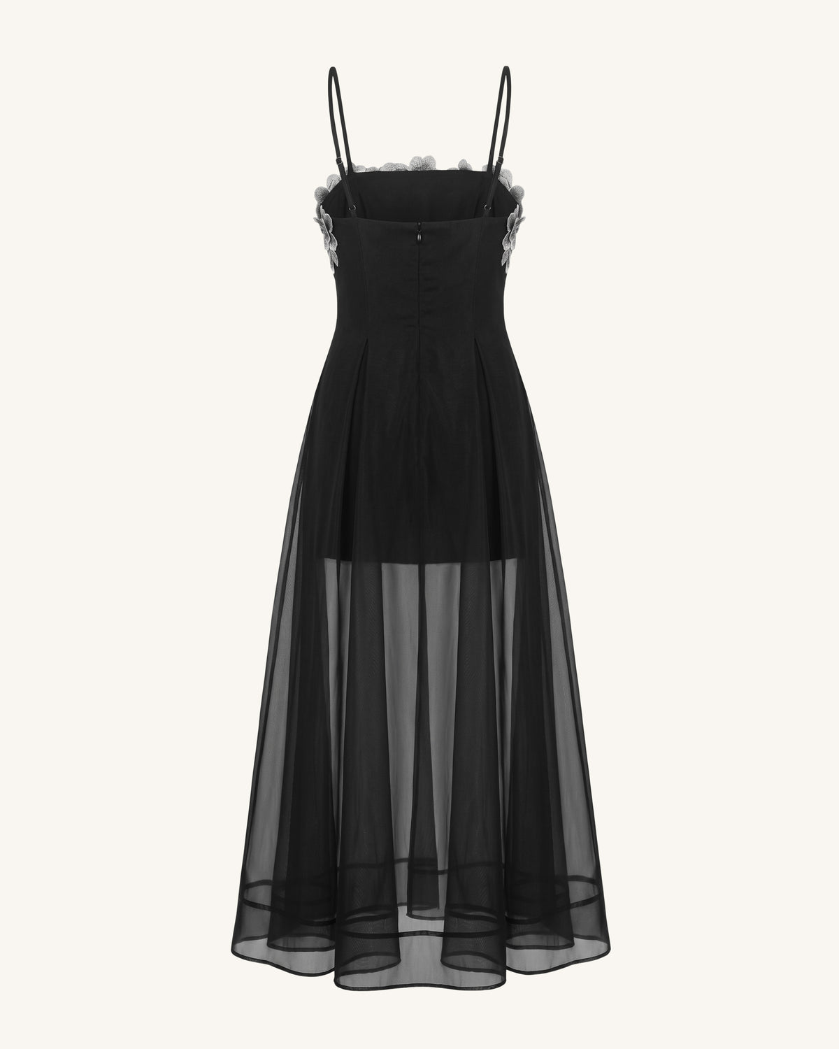 Floral Embroidered Sheer Layered Maxi Dress - Black