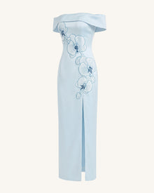 Orchid Embroidered Off-Shoulder Maxi Dress - Blue