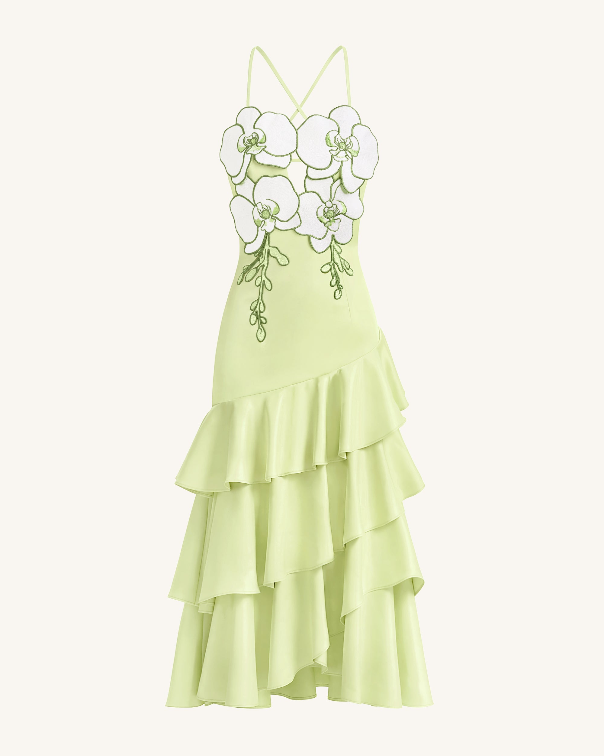 Orchid Embellished Ruffle Midi Dress - Light Green | JW PEI