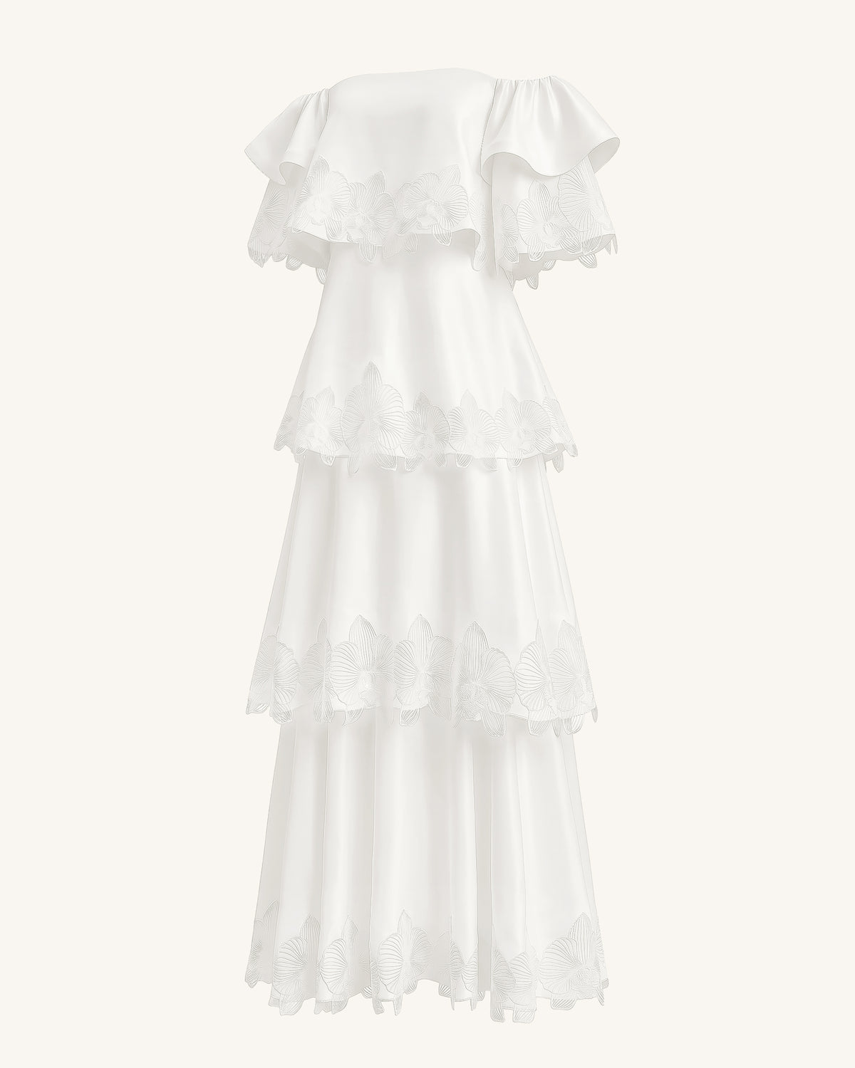 white layered maxi dress Orchid Embroidered Tiered Off-Shoulder - 8 flowy white boho maxi dress