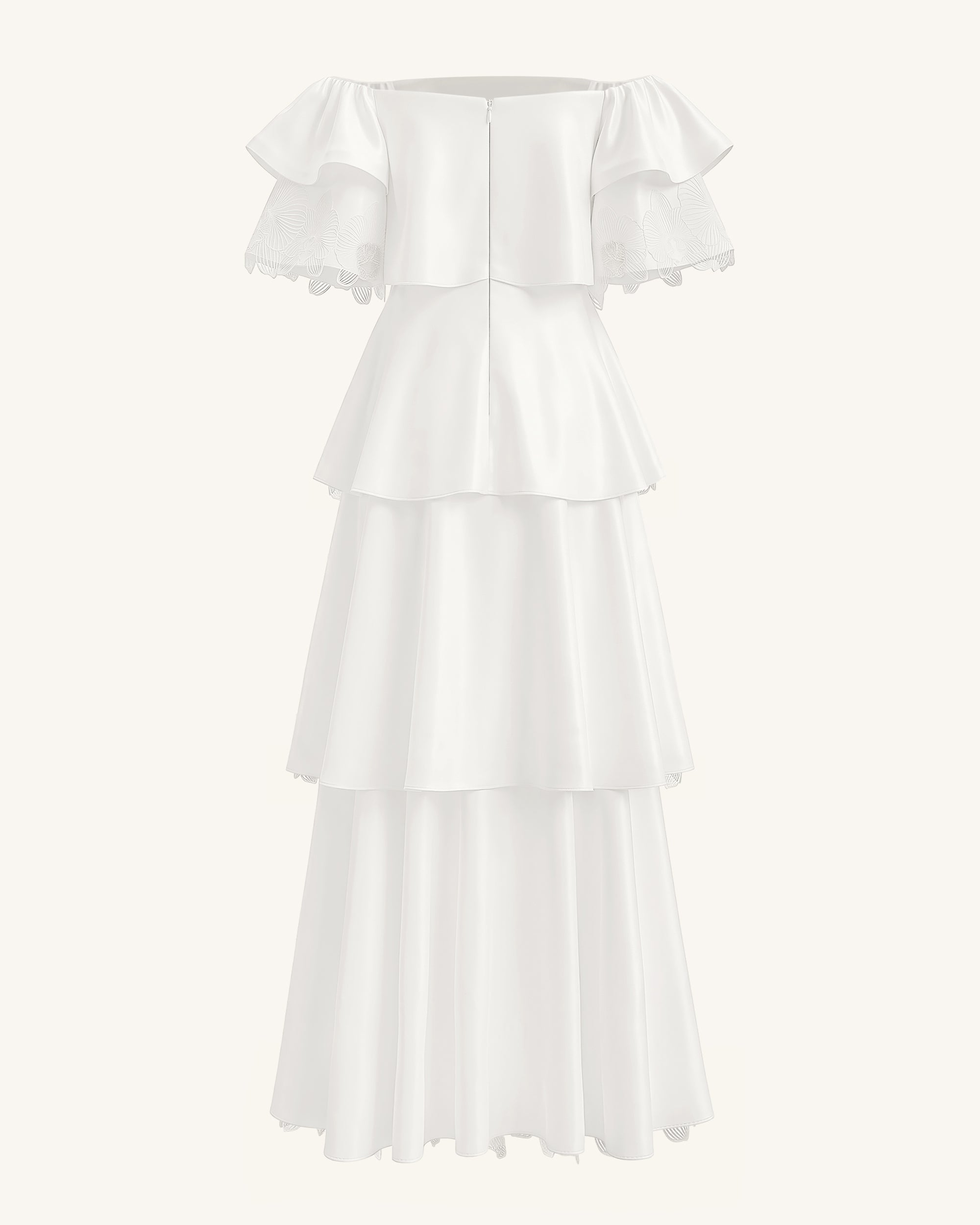 Orchid Embroidered Tiered Off-Shoulder Maxi Dress - White | JW PEI