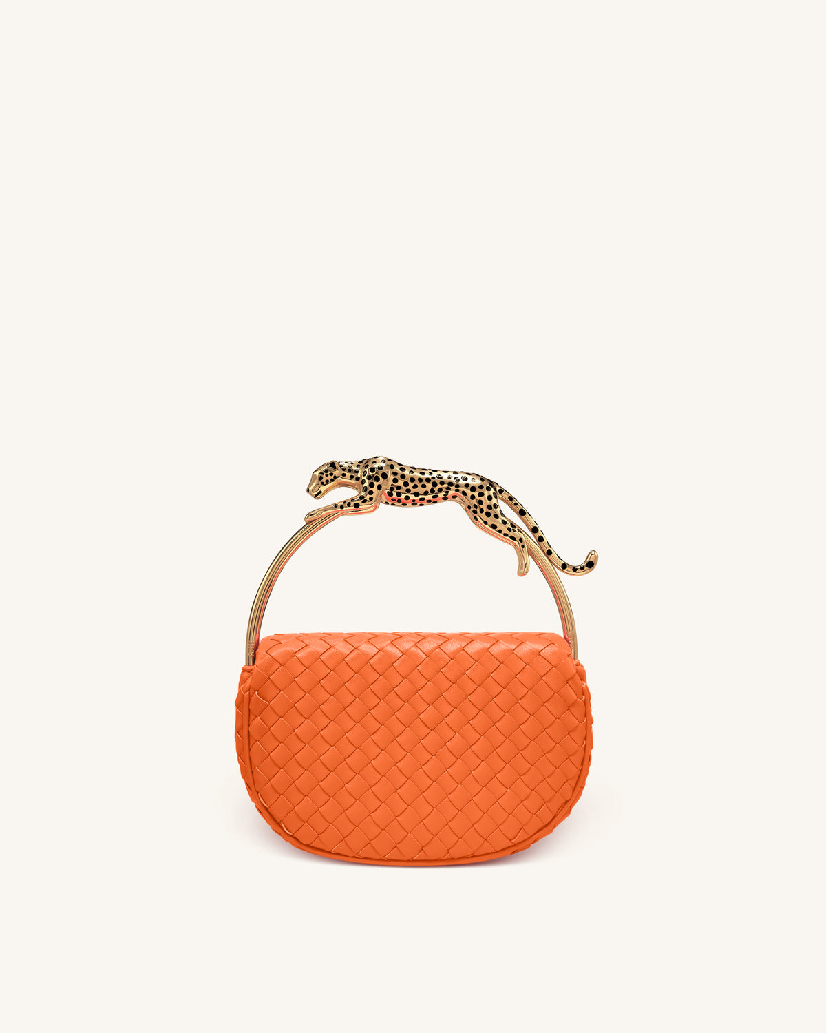 Ione Leopard Shaped Hardware Handle Woven Top Handle Bag - Orange