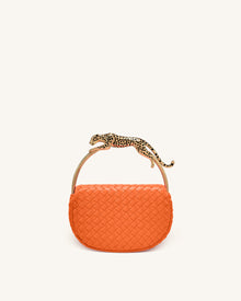 Ione Leopard Shaped Hardware Handle Woven Top Handle Bag - Orange