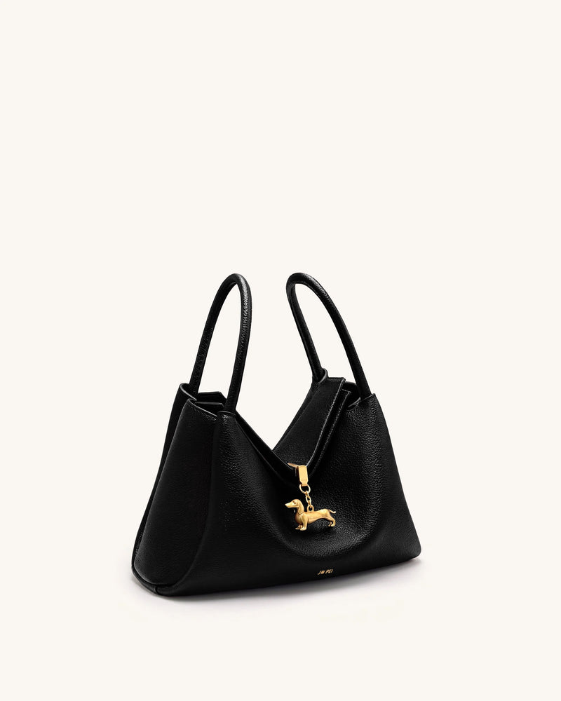 Maelle Dachshund Charm Double Handle Bag - Black