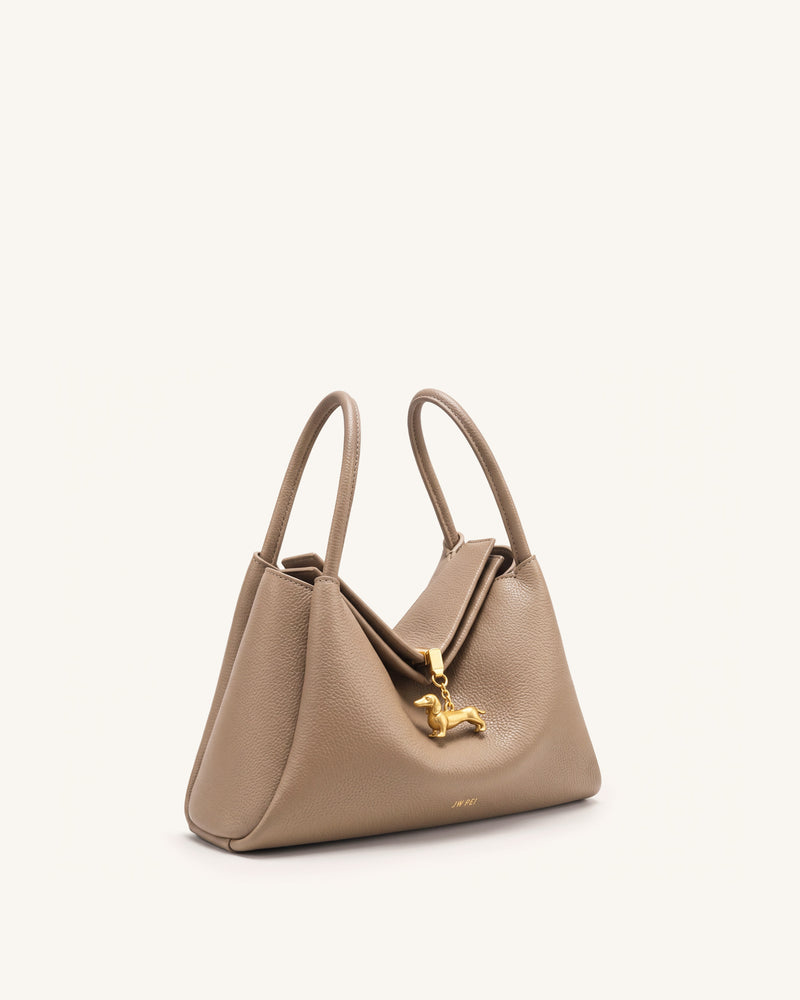 Maelle Dachshund Charm Double Handle Bag - Dark Khaki