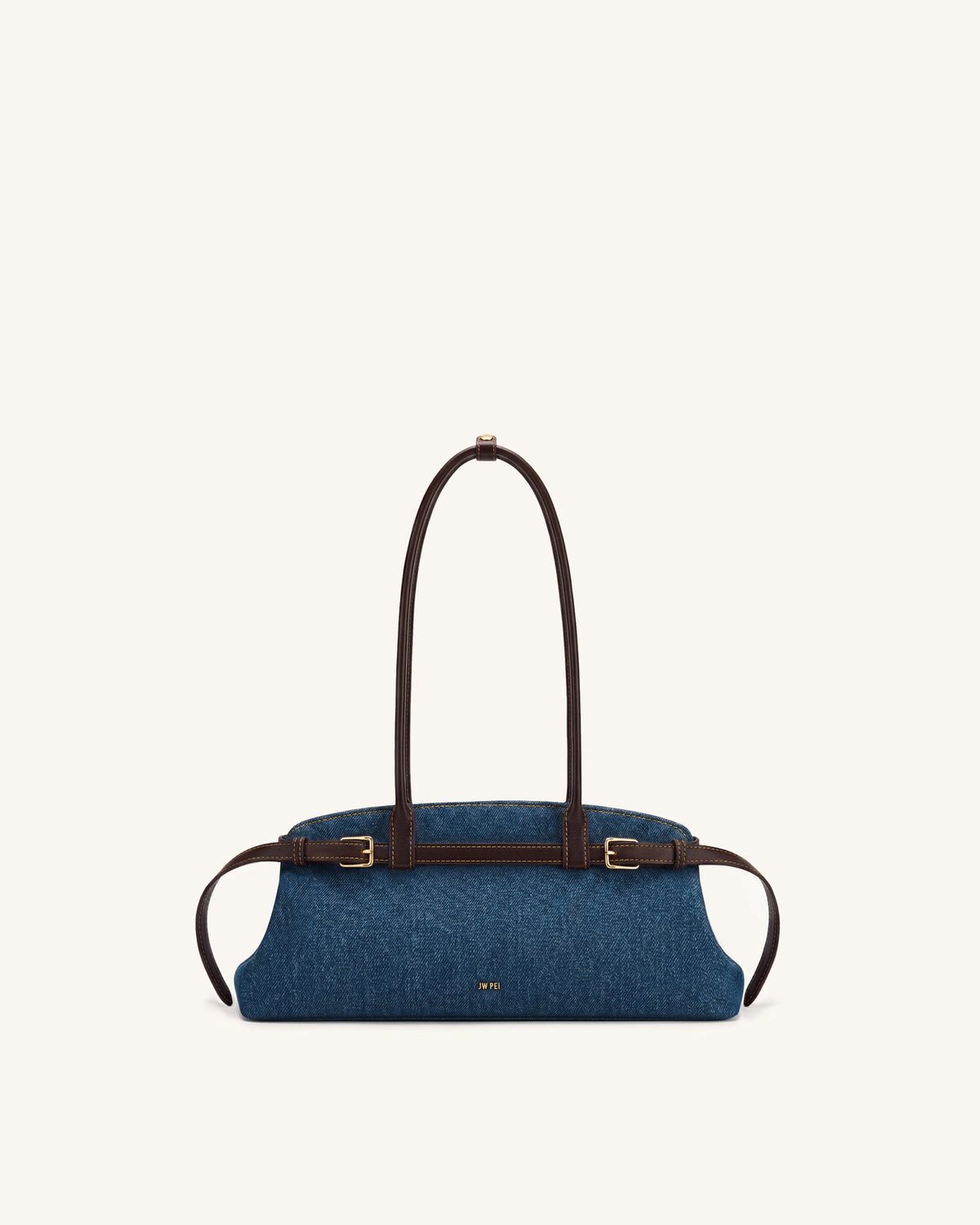 Arden Belt Detail East-West Shoulder Bag - Blue Denim