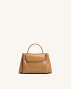Rhea Small Double Buckle Shoulder Bag - Light Brown Croc