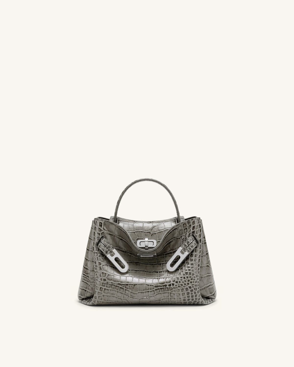 Rhea Small Double Buckle Shoulder Bag - Grey Croc