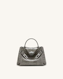 Rhea Small Double Buckle Shoulder Bag - Grey Croc