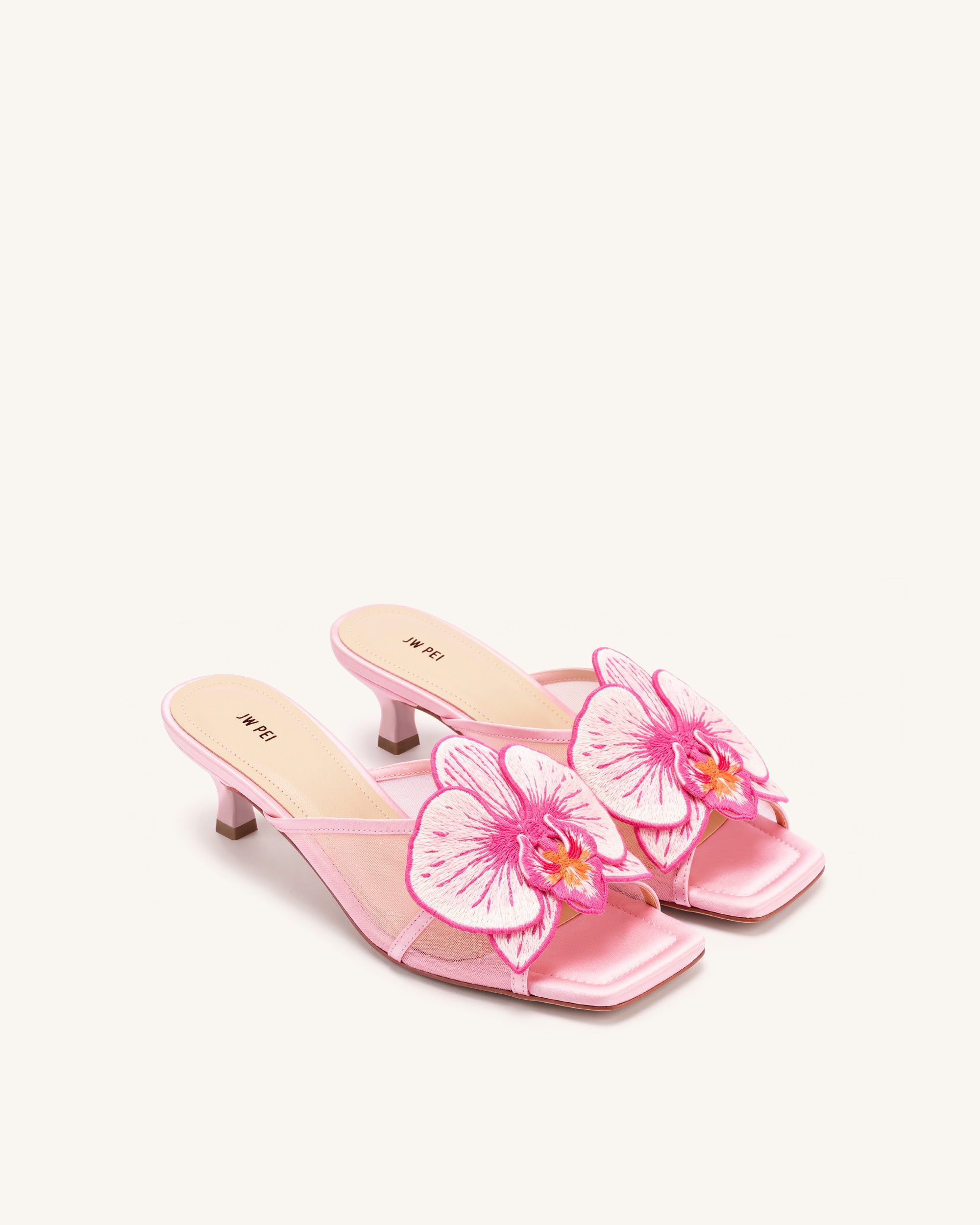 Serena Oversized Orchid Embroidered Mules - Pink | JW PEI