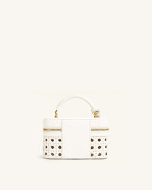 Cleo Woven Box Shape Top Handle Bag - Warm White