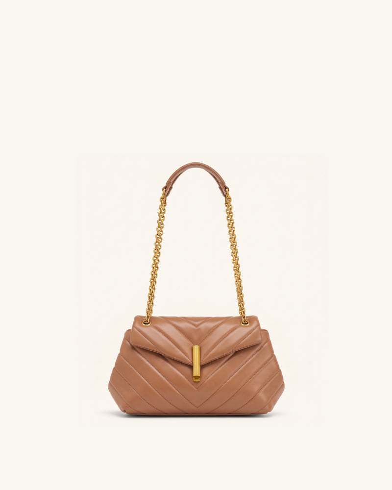 Valerie Quilted Chain Flap Shoulder Bag - Caramel Brown