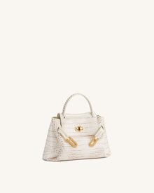 Rhea Small Double Buckle Shoulder Bag - White Croc