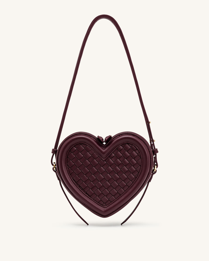 Arlene Woven Heart Shape Crossbody Bag - Deep Burgundy