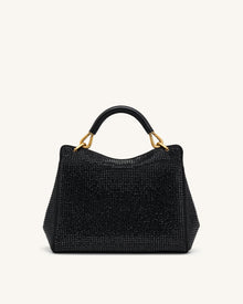Lucia Classic Artificial Crystal Top Handle Bag - Black