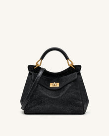 Lucia Classic Artificial Crystal Top Handle Bag - Black
