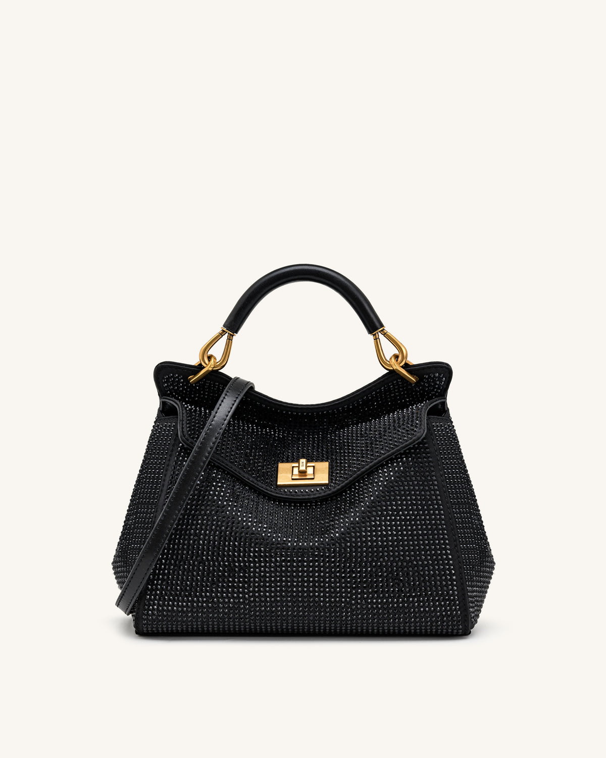 Lucia Classic Artificial Crystal Top Handle Bag - Black