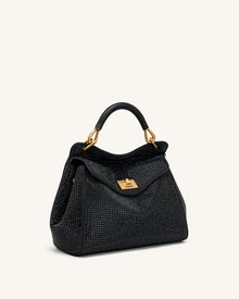 Lucia Classic Artificial Crystal Top Handle Bag - Black