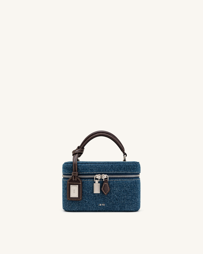 Cleo Box Shape Top Handle Bag - Dark Blue Denim