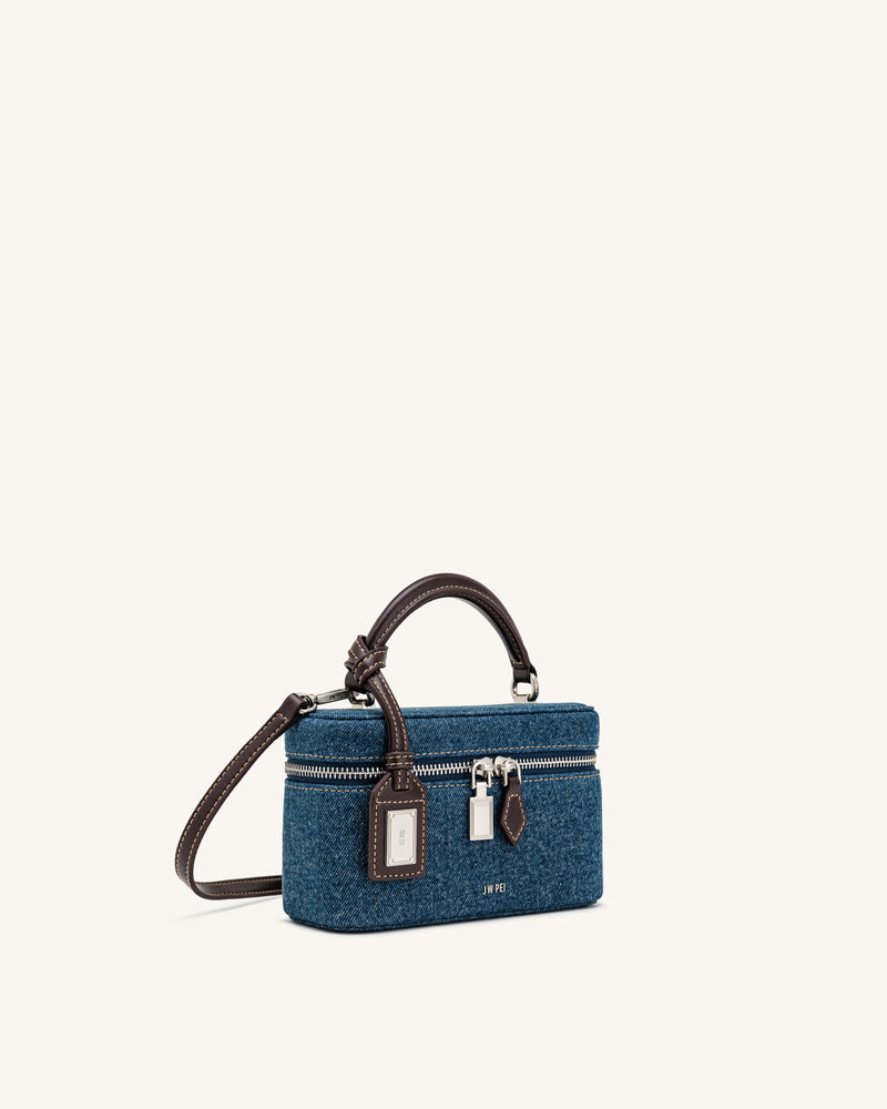 Cleo Box Shape Top Handle Bag - Dark Blue Denim