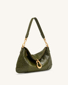 Jayla Metal Pendant Embellished Shoulder Bag - Green Croc