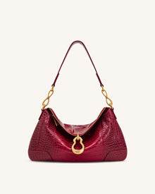 Jayla Metal Pendant Embellished Shoulder Bag - Red Croc