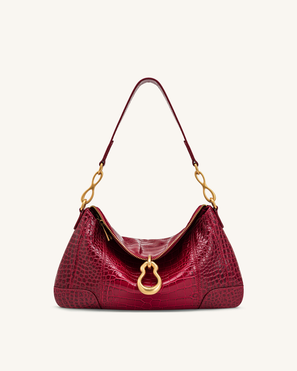 Jayla Metal Pendant Embellished Shoulder Bag - Red Croc