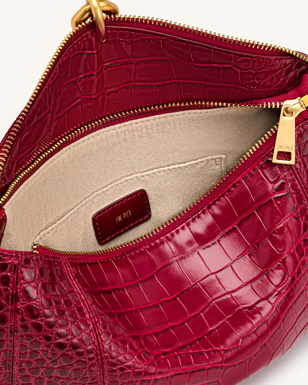 Jayla Metal Pendant Embellished Shoulder Bag - Red Croc